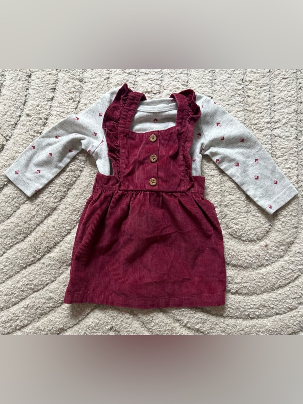 Carter's 6-9 Month Burgundy Corduroy Dress with Heart Top and Tights